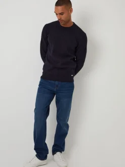 Threadbare Navy Cable Knit Crew Neck Jumper