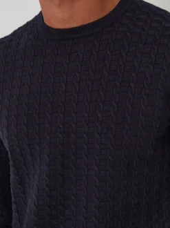 Threadbare Navy Cable Knit Crew Neck Jumper