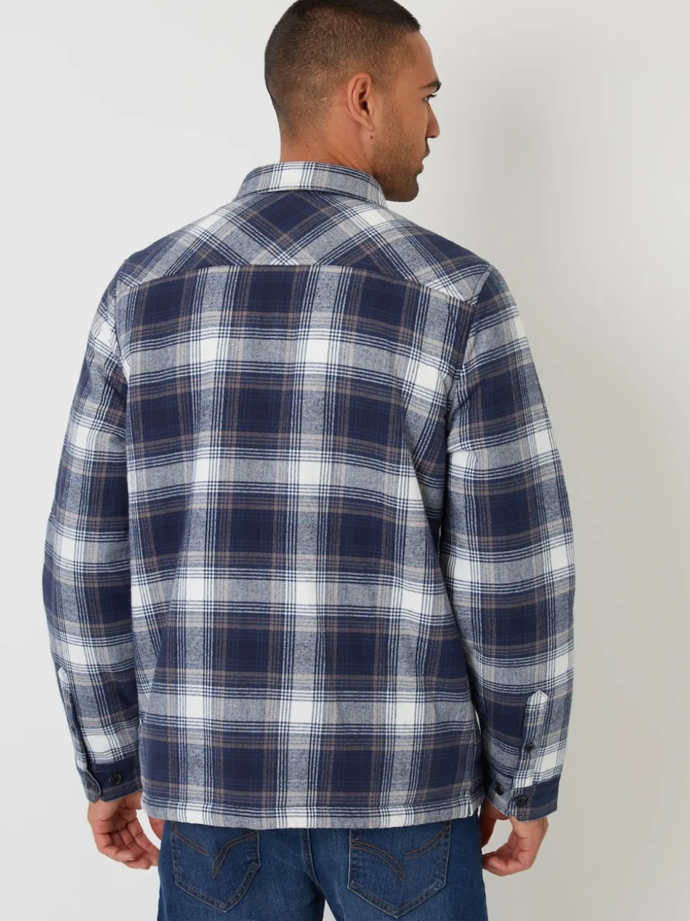 Threadbare Navy Check Brushed Borg Lined Shacket