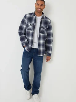 Threadbare Navy Check Brushed Borg Lined Shacket