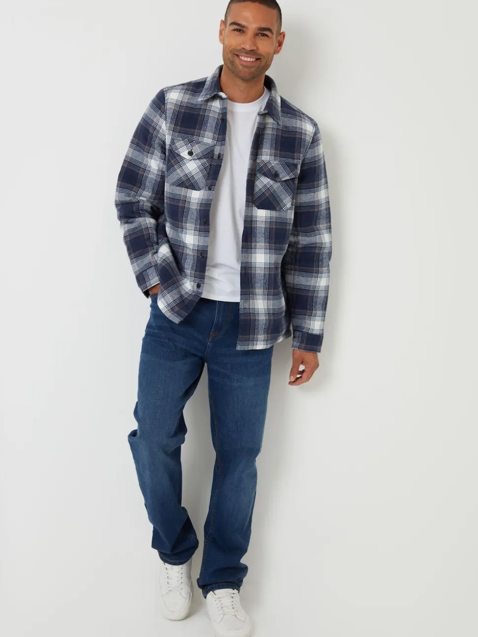 Threadbare Navy Check Brushed Borg Lined Shacket