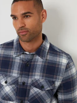 Threadbare Navy Check Brushed Borg Lined Shacket