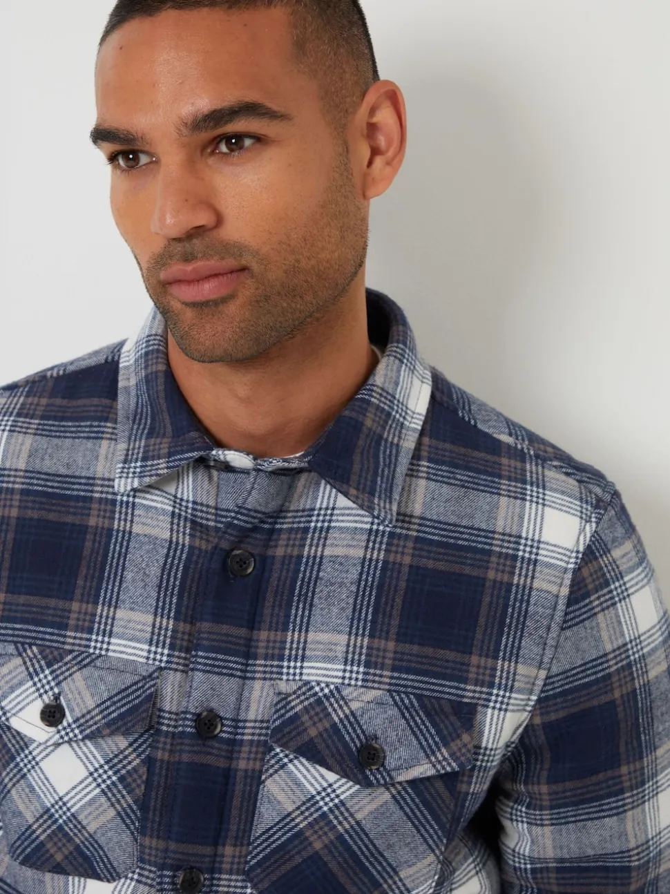 Threadbare Navy Check Brushed Borg Lined Shacket