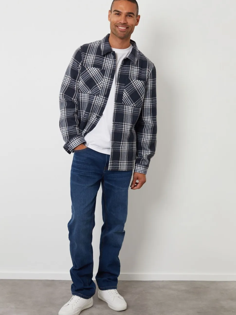 Threadbare Navy Check Waffle Textured Shacket