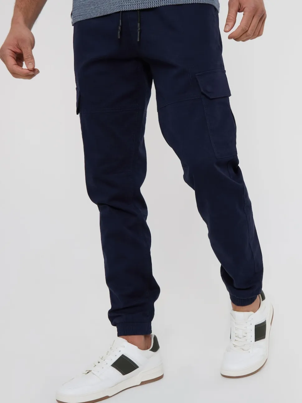 Threadbare Navy Cotton Jogger Style Cargo Trousers With Stretch