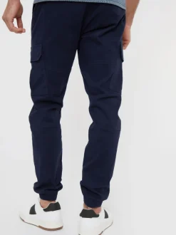 Threadbare Navy Cotton Jogger Style Cargo Trousers With Stretch