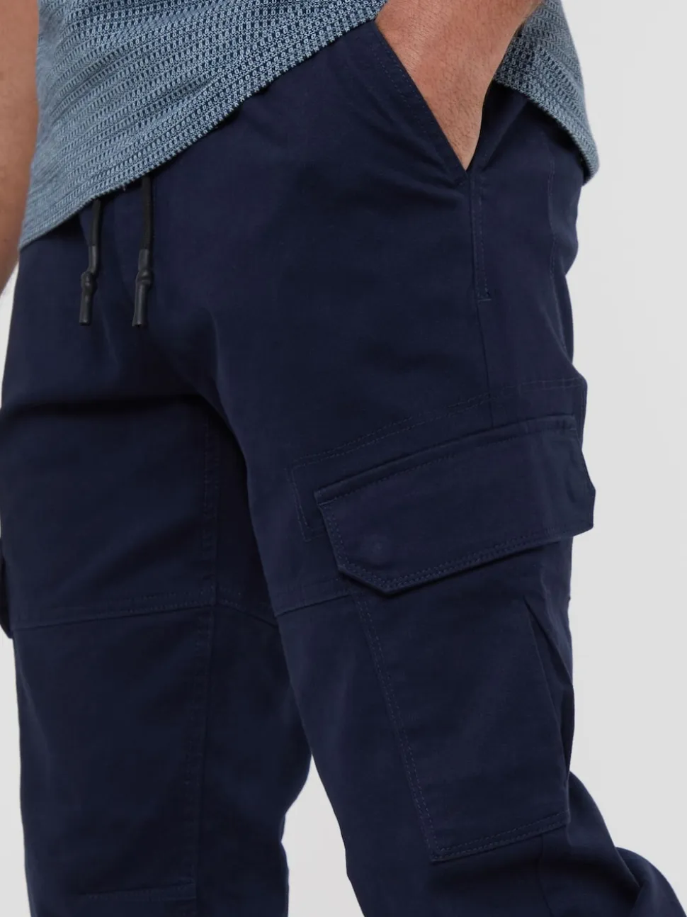 Threadbare Navy Cotton Jogger Style Cargo Trousers With Stretch