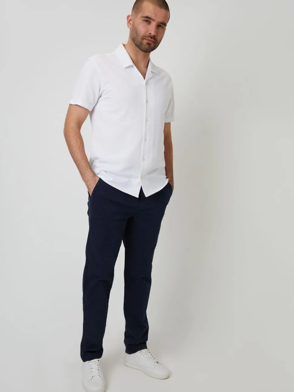 Threadbare Navy Elasticated Waist Regular Fit Chino Trousers