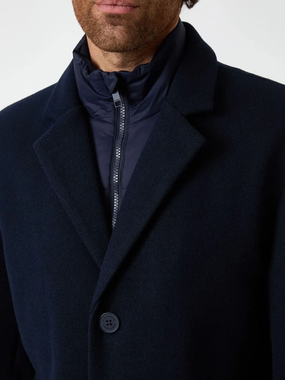 Threadbare Navy Faux Wool Mock Layer Longline Trench Coat