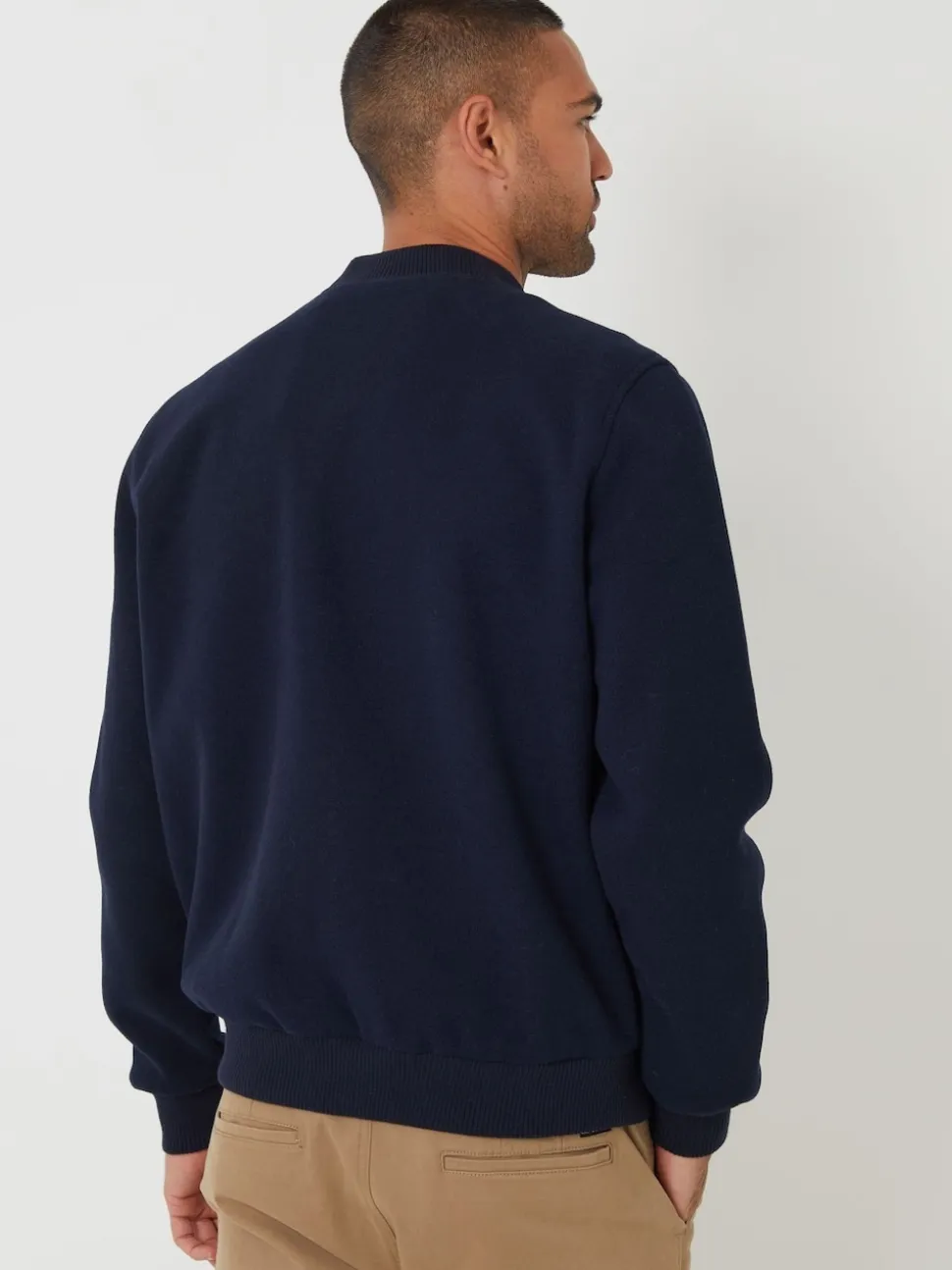 Threadbare Navy Faux Wool Brushed Bomber Jacket