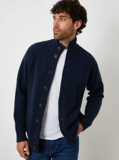 Threadbare Navy Funnel Neck Button Up Knitted Cardigan