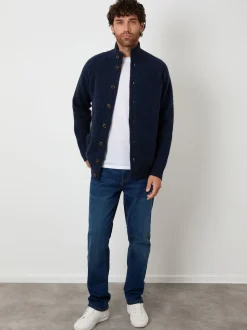 Threadbare Navy Funnel Neck Button Up Knitted Cardigan