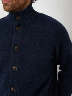 Threadbare Navy Funnel Neck Button Up Knitted Cardigan