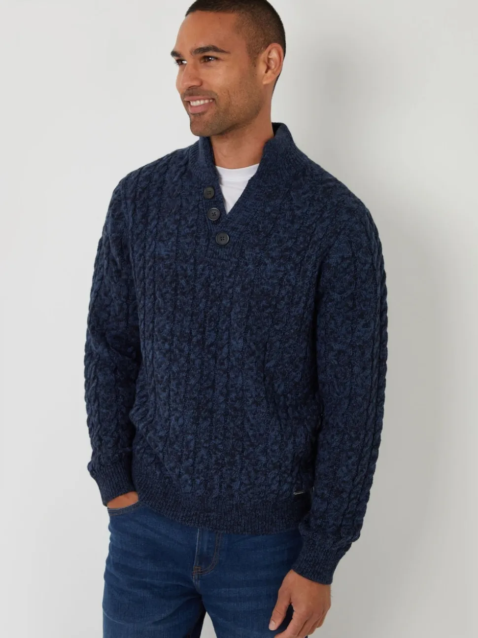 Threadbare Navy Funnel Neck Cable Knit Jumper