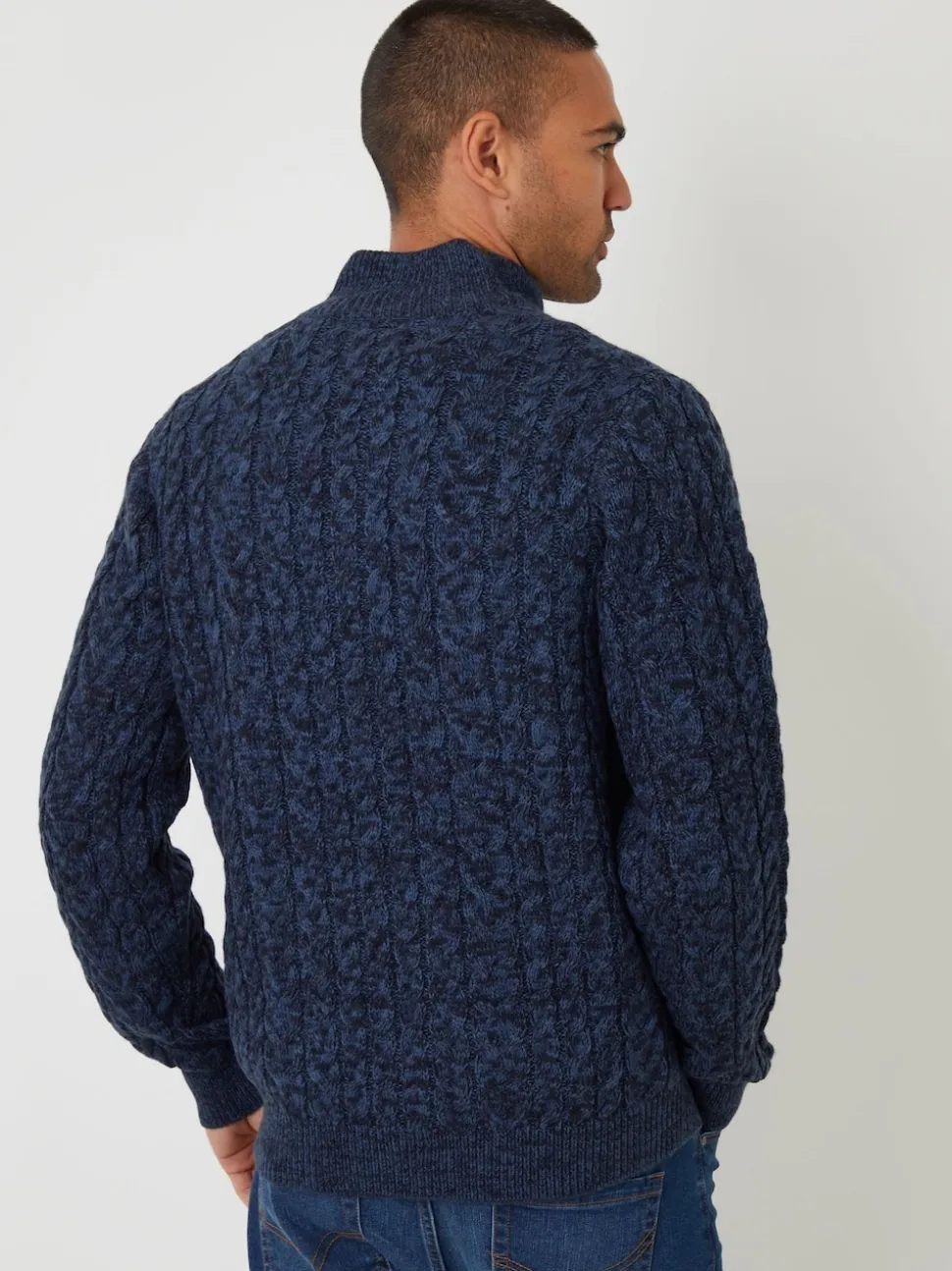 Threadbare Navy Funnel Neck Cable Knit Jumper