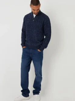Threadbare Navy Funnel Neck Cable Knit Jumper