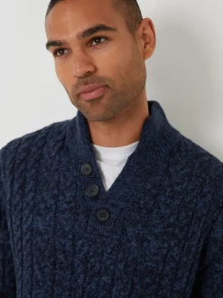 Threadbare Navy Funnel Neck Cable Knit Jumper
