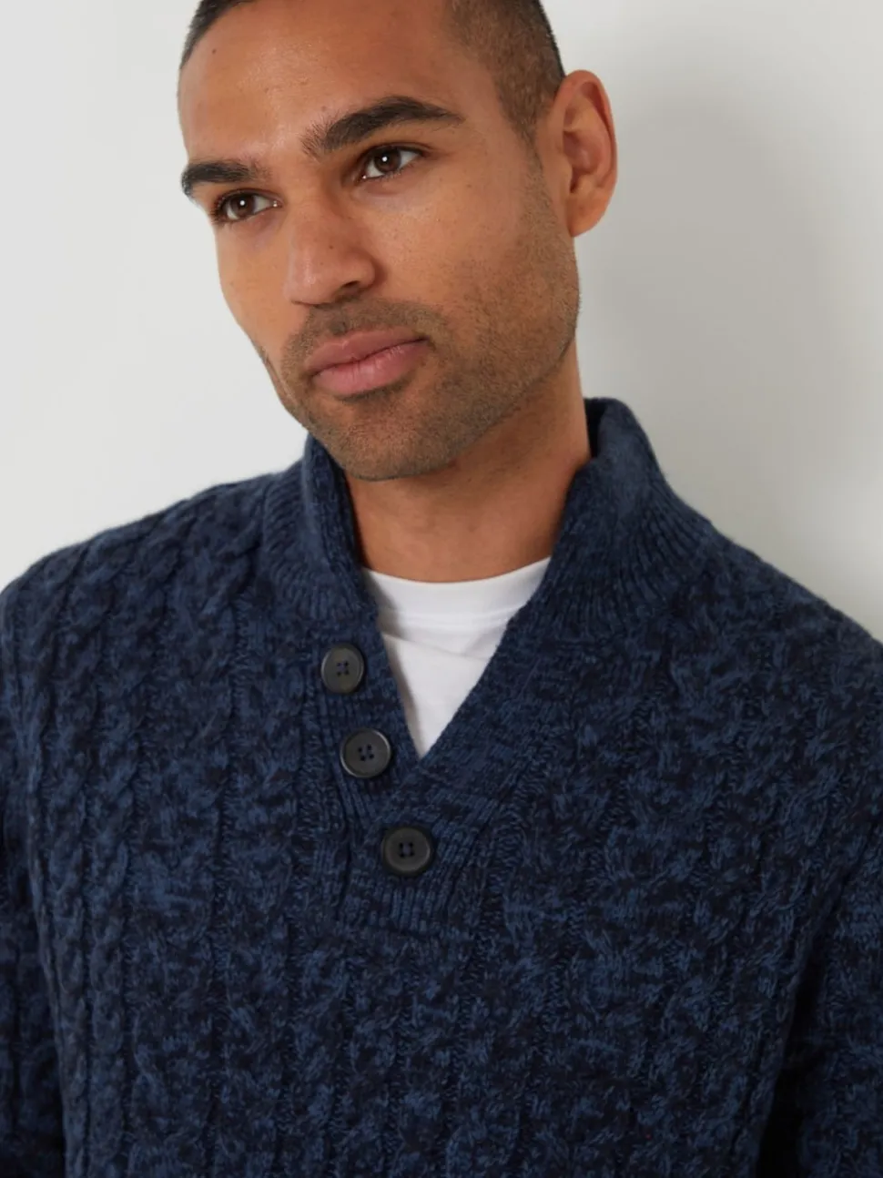 Threadbare Navy Funnel Neck Cable Knit Jumper