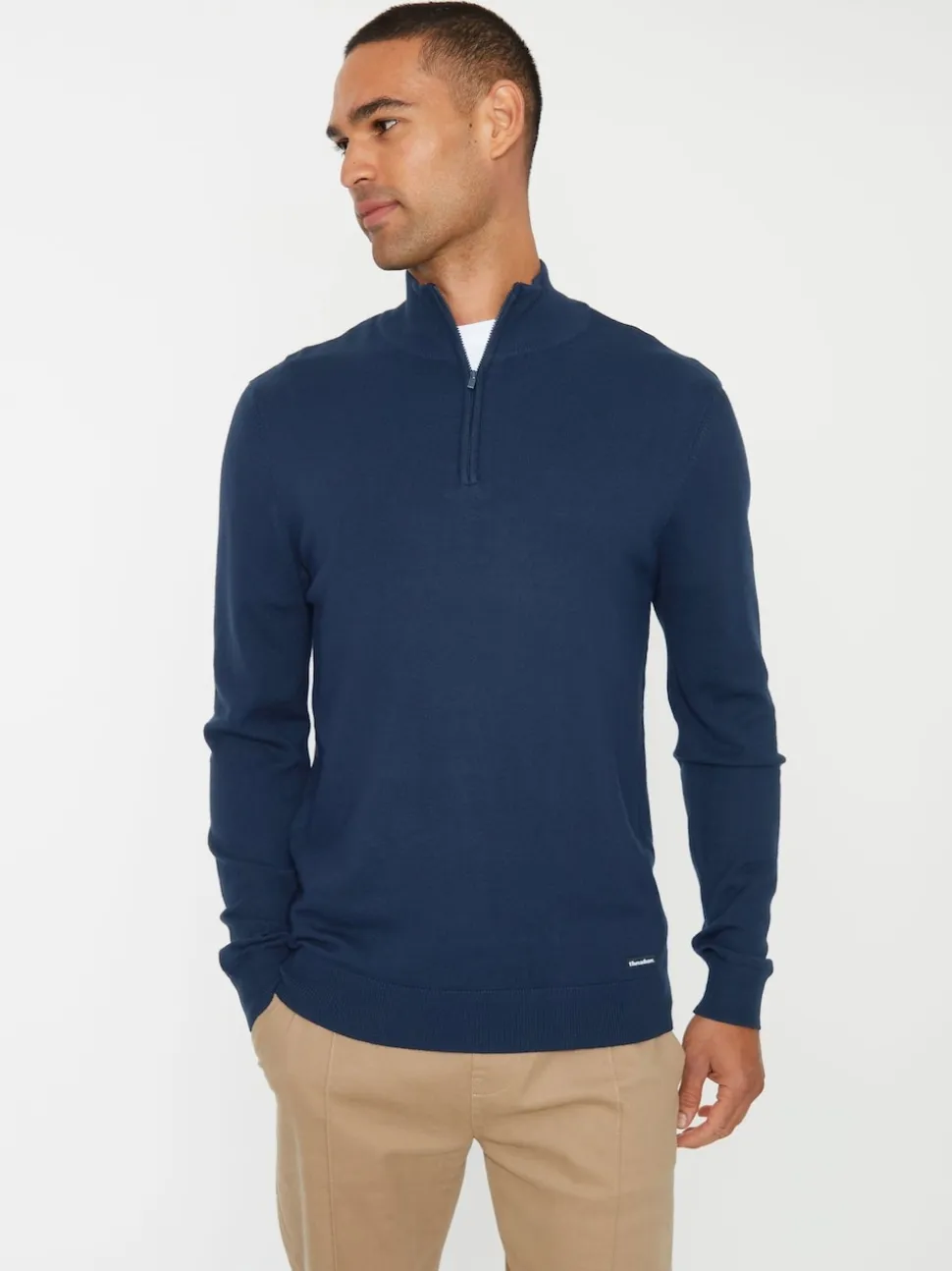 Threadbare Navy Funnel Quarter Zip Knitted Jumper