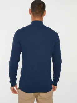 Threadbare Navy Funnel Quarter Zip Knitted Jumper