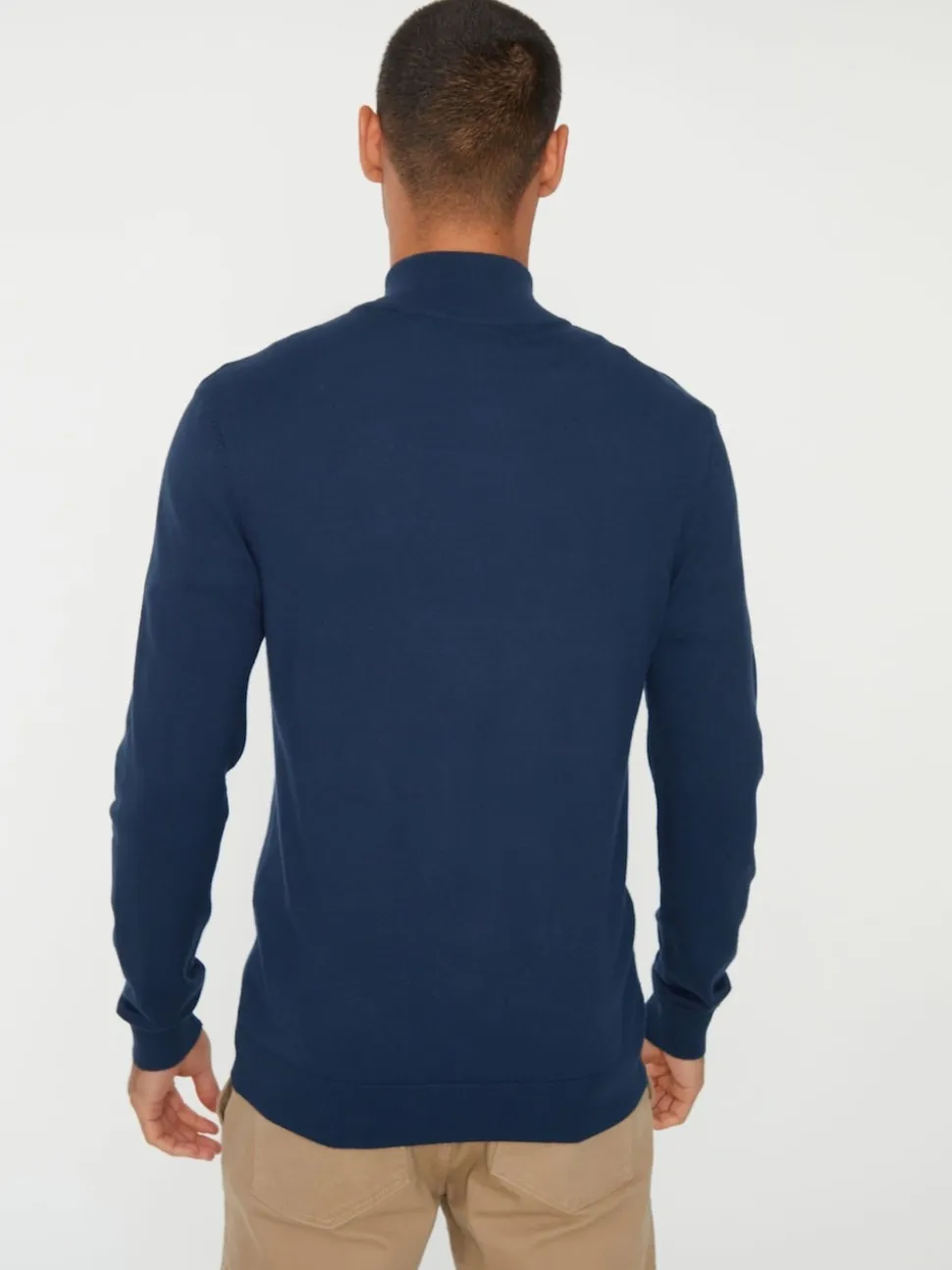 Threadbare Navy Funnel Quarter Zip Knitted Jumper