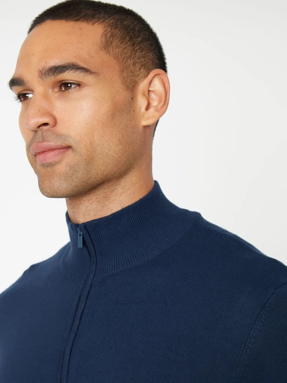 Threadbare Navy Funnel Quarter Zip Knitted Jumper