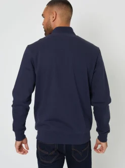 Threadbare Navy Funnel Quarter Zip Through Sweatshirt
