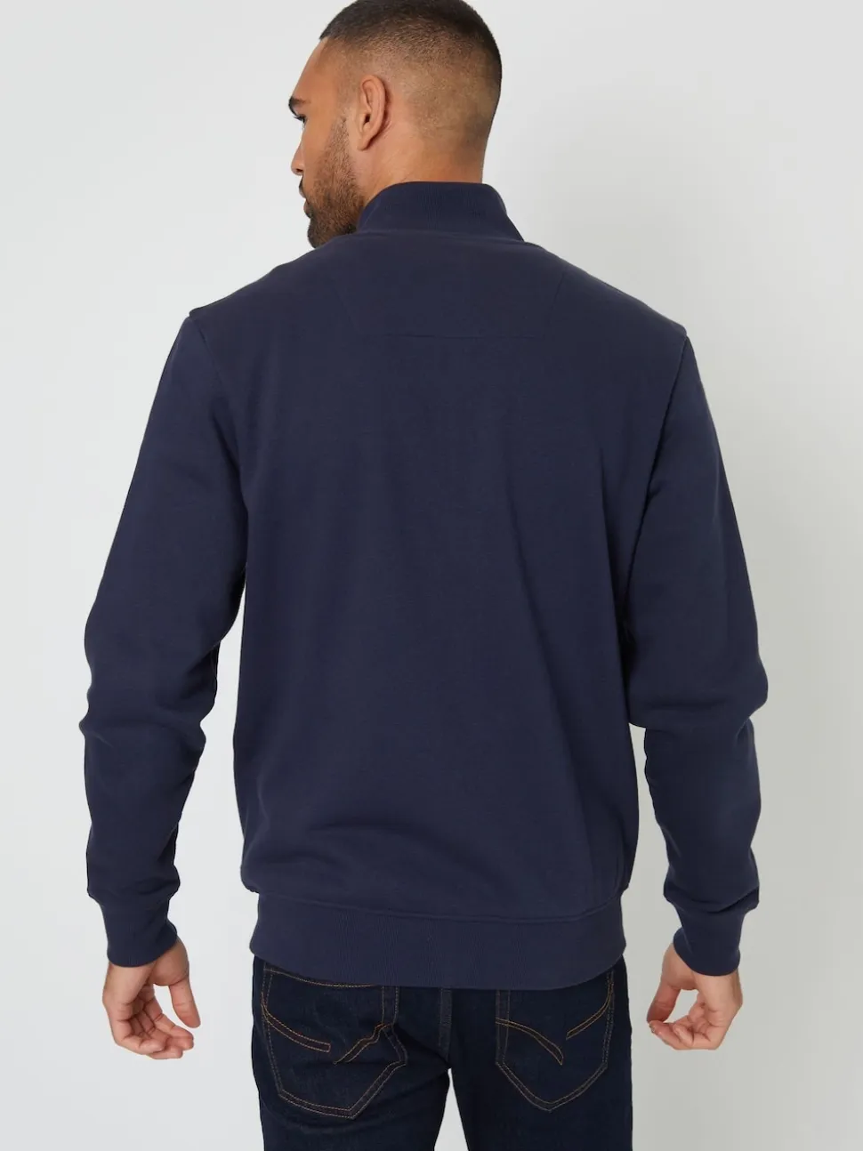 Threadbare Navy Funnel Quarter Zip Through Sweatshirt