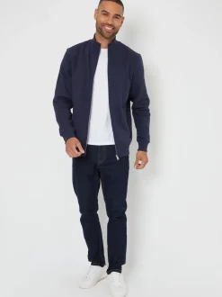 Threadbare Navy Funnel Quarter Zip Through Sweatshirt