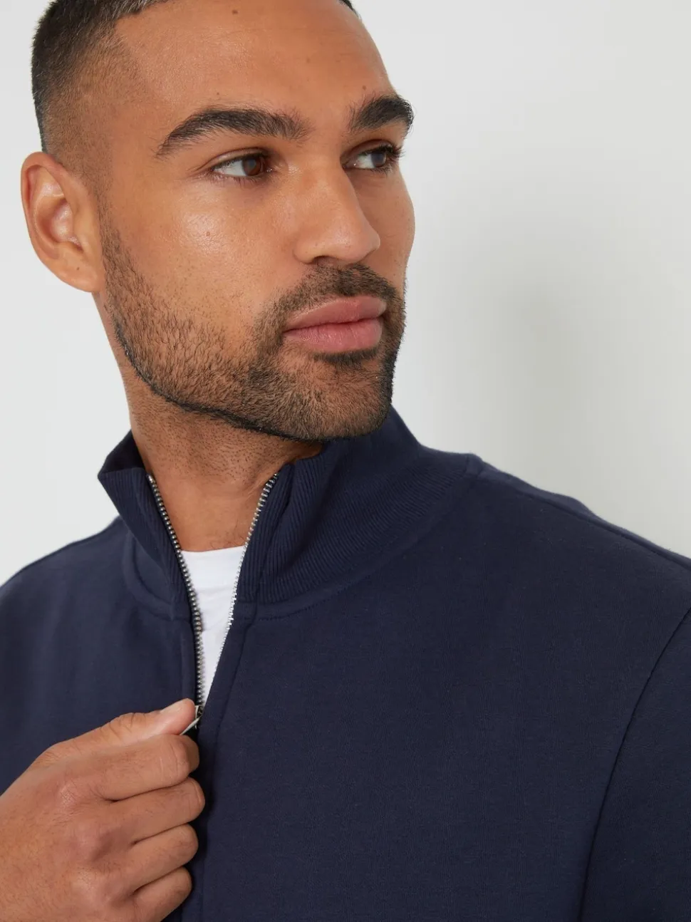 Threadbare Navy Funnel Quarter Zip Through Sweatshirt
