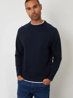 Threadbare Navy Mock T-Shirt Textured Knit Crew Neck Jumper