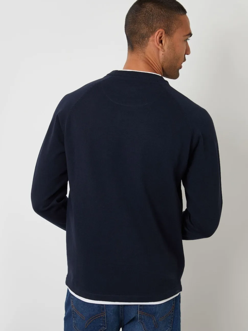 Threadbare Navy Mock T-Shirt Textured Knit Crew Neck Jumper