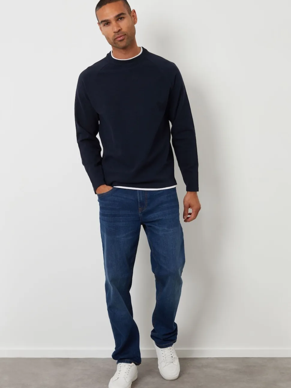 Threadbare Navy Mock T-Shirt Textured Knit Crew Neck Jumper