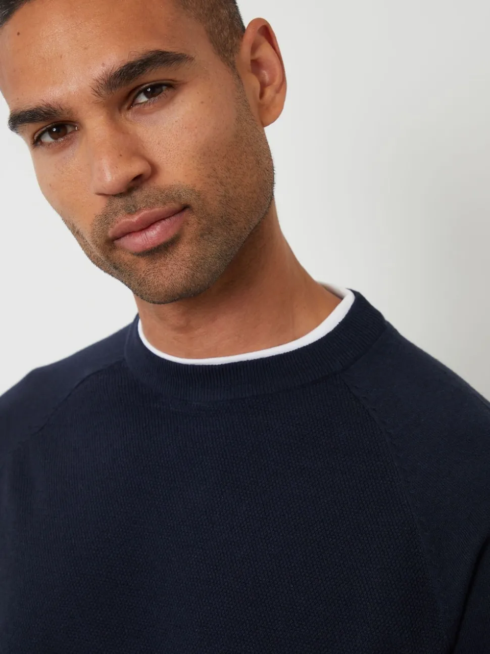 Threadbare Navy Mock T-Shirt Textured Knit Crew Neck Jumper