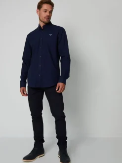 Threadbare Navy Oxford Long Sleeve Shirt
