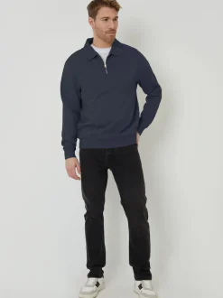 Threadbare Navy Quarter Zip Collared Sweatshirt