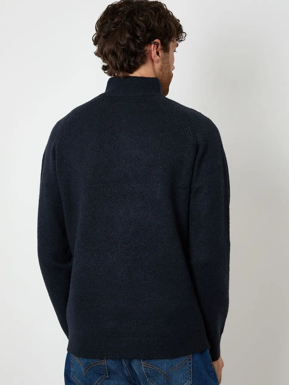 Threadbare Navy Raglan Rib Quarter Zip Knitted Jumper