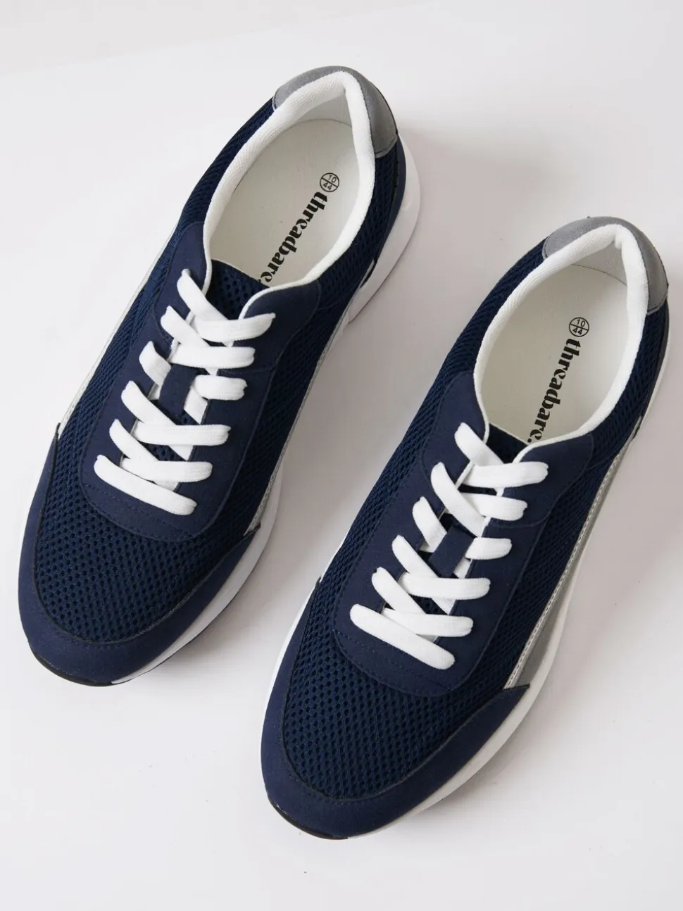 Threadbare Navy Retro Mixed Material Trainers