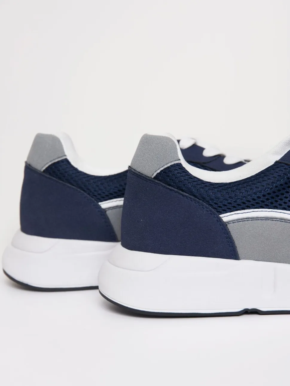 Threadbare Navy Retro Mixed Material Trainers