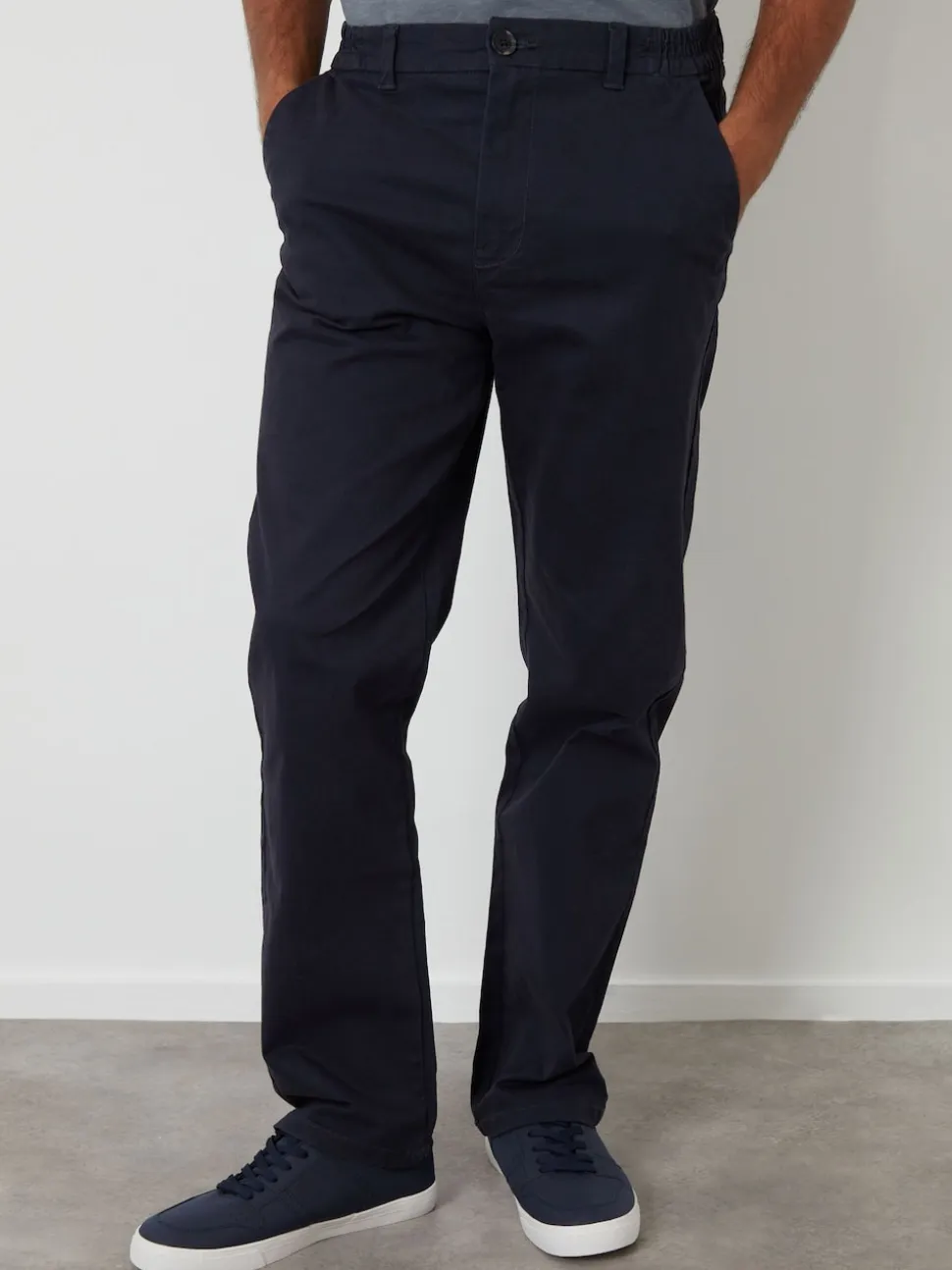 Threadbare Navy Straight Leg Stretch Waist Chino Trousers