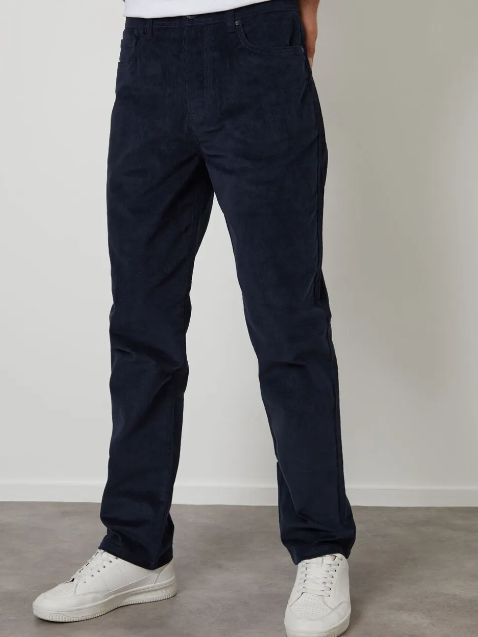 Threadbare Navy Straight Leg 5 Pocket Stretch Corduroy Trousers