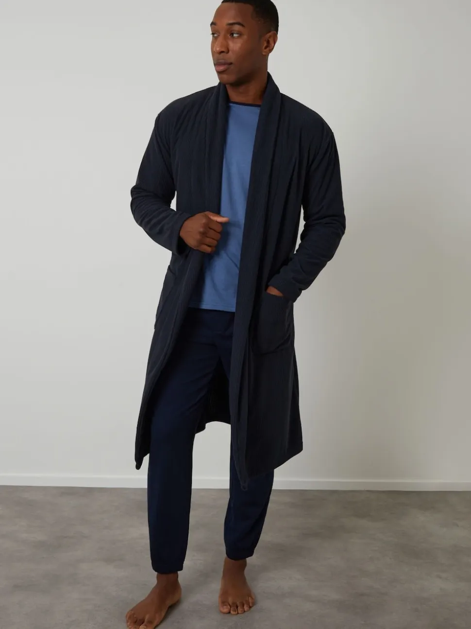 Threadbare Navy Waffle Fleece Dressing Gown