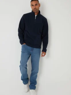 Threadbare Navy/Green Quarter Zip Microfleece Sweatshirts 2 Pack