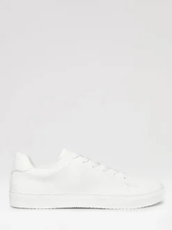 Threadbare White PU Court Trainers