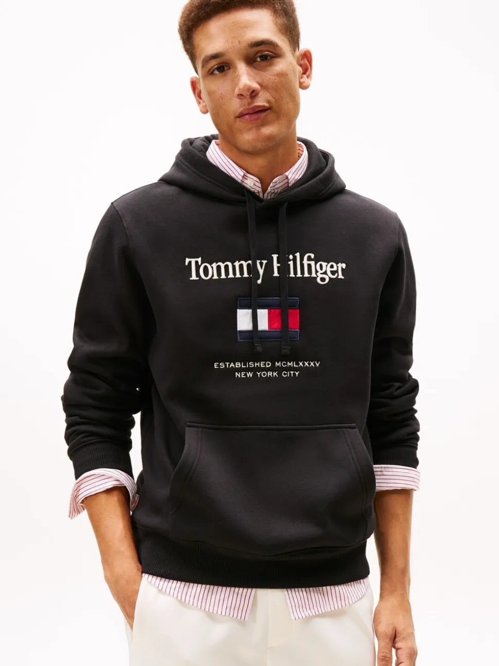 Tommy Hilfiger Black Logo Embroidery Flex Fleece Hoodie