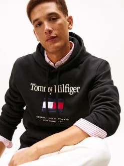 Tommy Hilfiger Black Logo Embroidery Flex Fleece Hoodie
