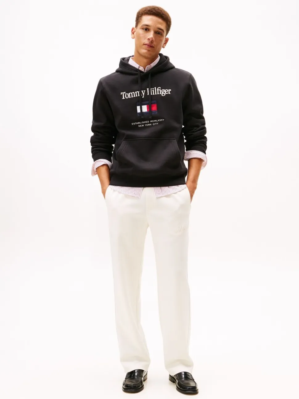 Tommy Hilfiger Black Logo Embroidery Flex Fleece Hoodie