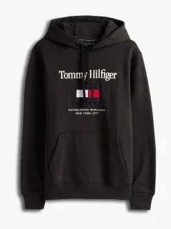Tommy Hilfiger Black Logo Embroidery Flex Fleece Hoodie