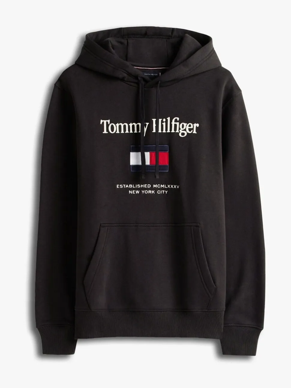 Tommy Hilfiger Black Logo Embroidery Flex Fleece Hoodie