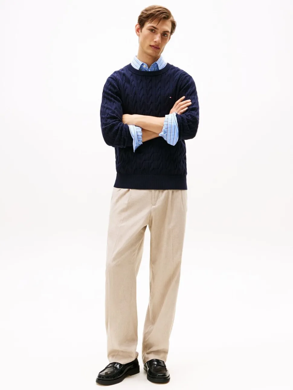 Tommy Hilfiger Blue Cable Knit Crew Neck Jumper
